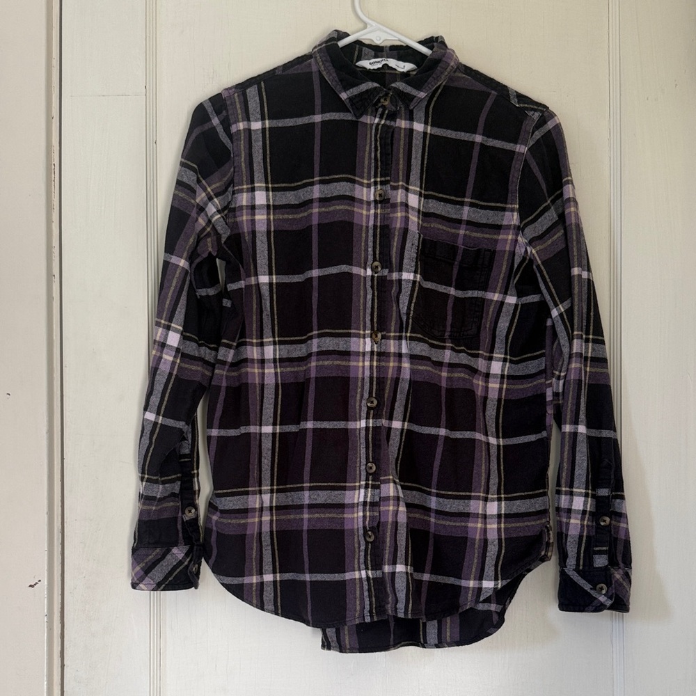 100% Cotton Sonoma Black and Purple Plaid Button-Down Shirt